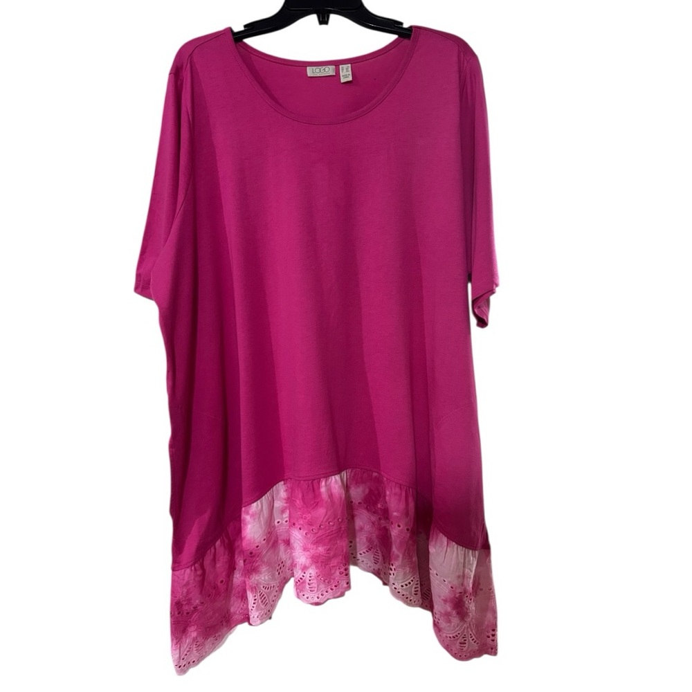 LOGO by Lori Goldstein Magenta Tunic with Pink Eyelet Hem